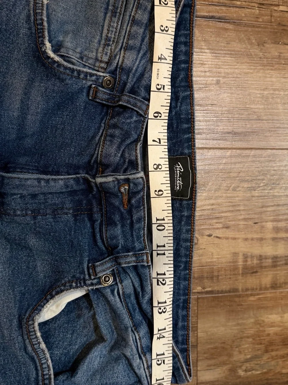 Primitive Brown Leather Patch on Blue Denim Jeans